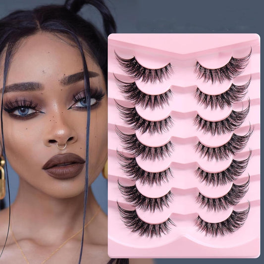 Eyelashes Mink Lashes Natural Look Wispy Cat Eye Lashes Fluffy Pack Handmade 3D Strip Short Volume Fake Eyelashes 7 Pairs Fox Eye (01)