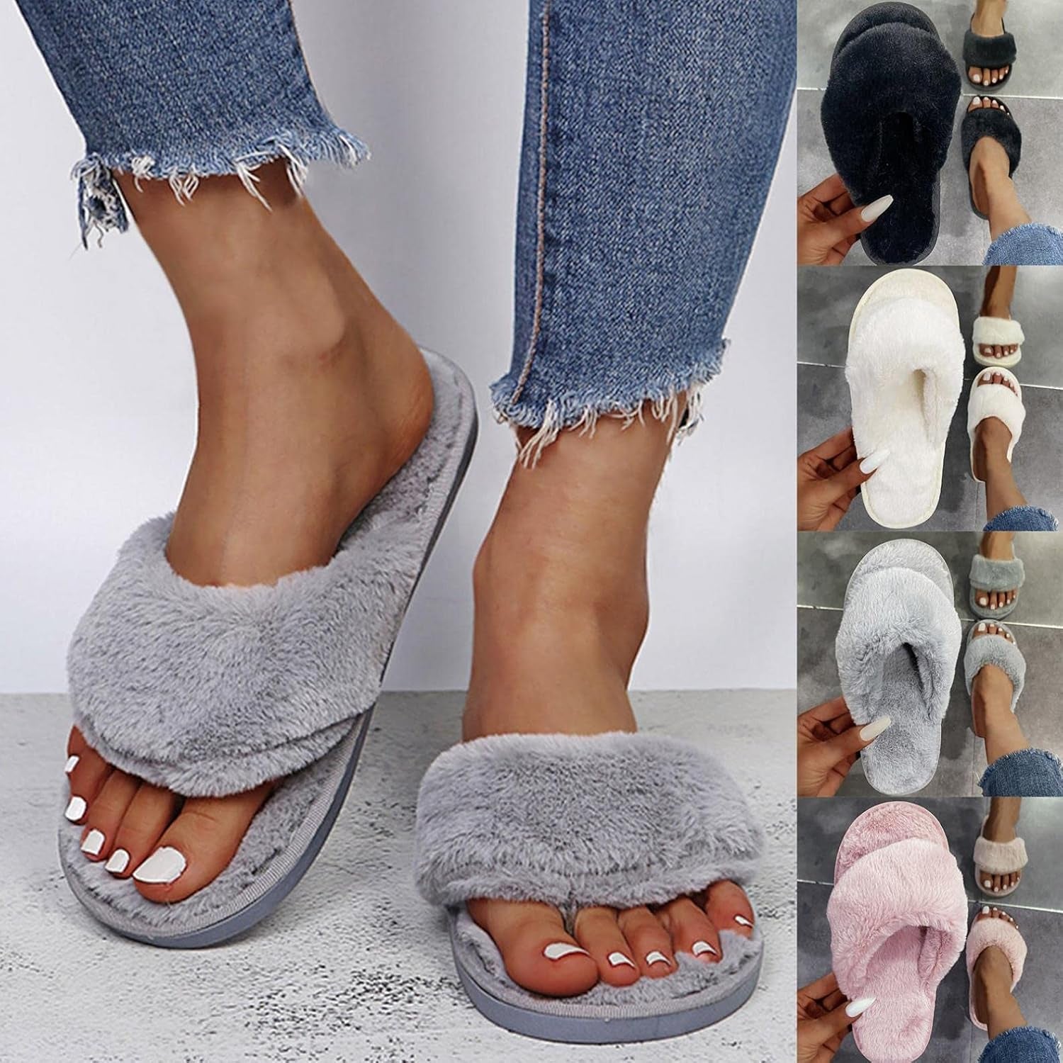 Slippers for Women,Women'S Fashion Casual Fuzzy Lightweight House Slippers Slip on Open Toe Soft Indoor Outdoor Slippers