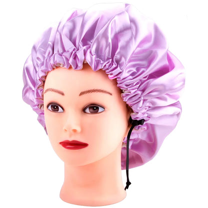 Sleeping Satin Hair Cap Curls Reversible Night Hat Double Layer Silky Bonnet Adjusting Button Bonet Women Hair Heating Cap Tool