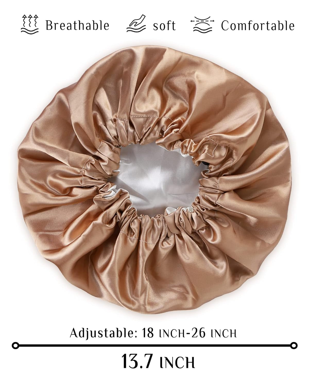 Silk Bonnet, Satin Bonnet Reversible Double Silky Satin Layers Sleep Bonnet, Adjustable Satin Sleep Cap, Two Color in One, Reversible (Gold)