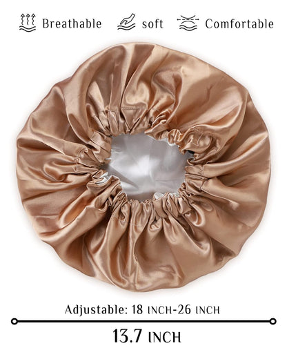 Silk Bonnet, Satin Bonnet Reversible Double Silky Satin Layers Sleep Bonnet, Adjustable Satin Sleep Cap, Two Color in One, Reversible (Gold)
