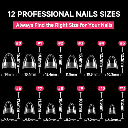 Short Almond Gel X Nail Tips Half Cover 504PCS Extra Short Fake Nail Tips Almond Shape 12Sizes Pre Etched Salon Quality Soft Acrylic Press on Nails for Home Nails Extension