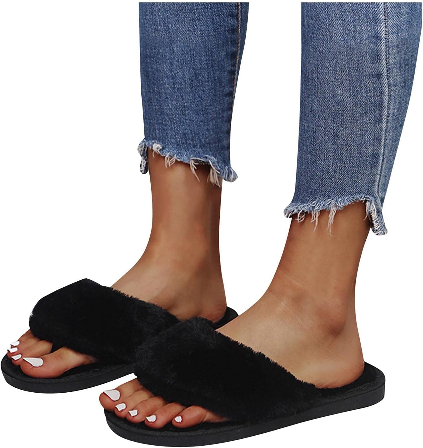 Slippers for Women,Women'S Fashion Casual Fuzzy Lightweight House Slippers Slip on Open Toe Soft Indoor Outdoor Slippers