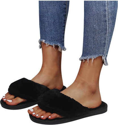Slippers for Women,Women'S Fashion Casual Fuzzy Lightweight House Slippers Slip on Open Toe Soft Indoor Outdoor Slippers
