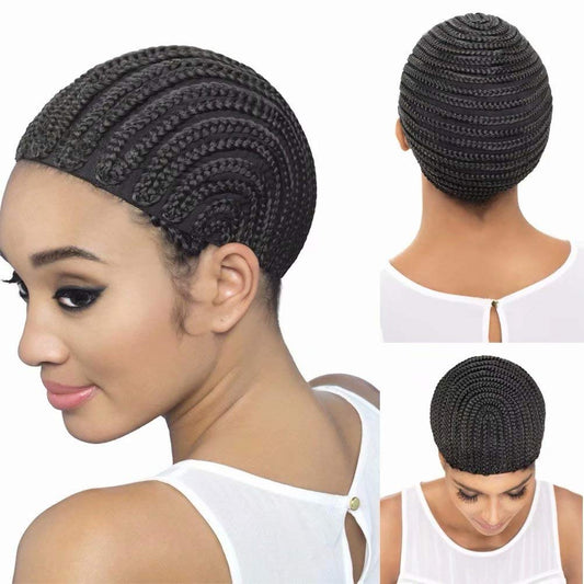 Braided Cap 1Pc Crochet Wig Cap in Cornrow Sew Hair for Making Synthetic Wig or Weave Easier Sew in Crochet Braided Wig Caps Medium Size Black Crochet Cornrow Cap for Crochet Braids