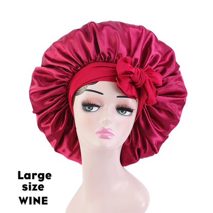 New Large Satin Bonnet Silk Night Sleeping Cap Long Satin Bonnet with Head Tie Band Bonet Edge Wrap for Women Curly Braid Hair