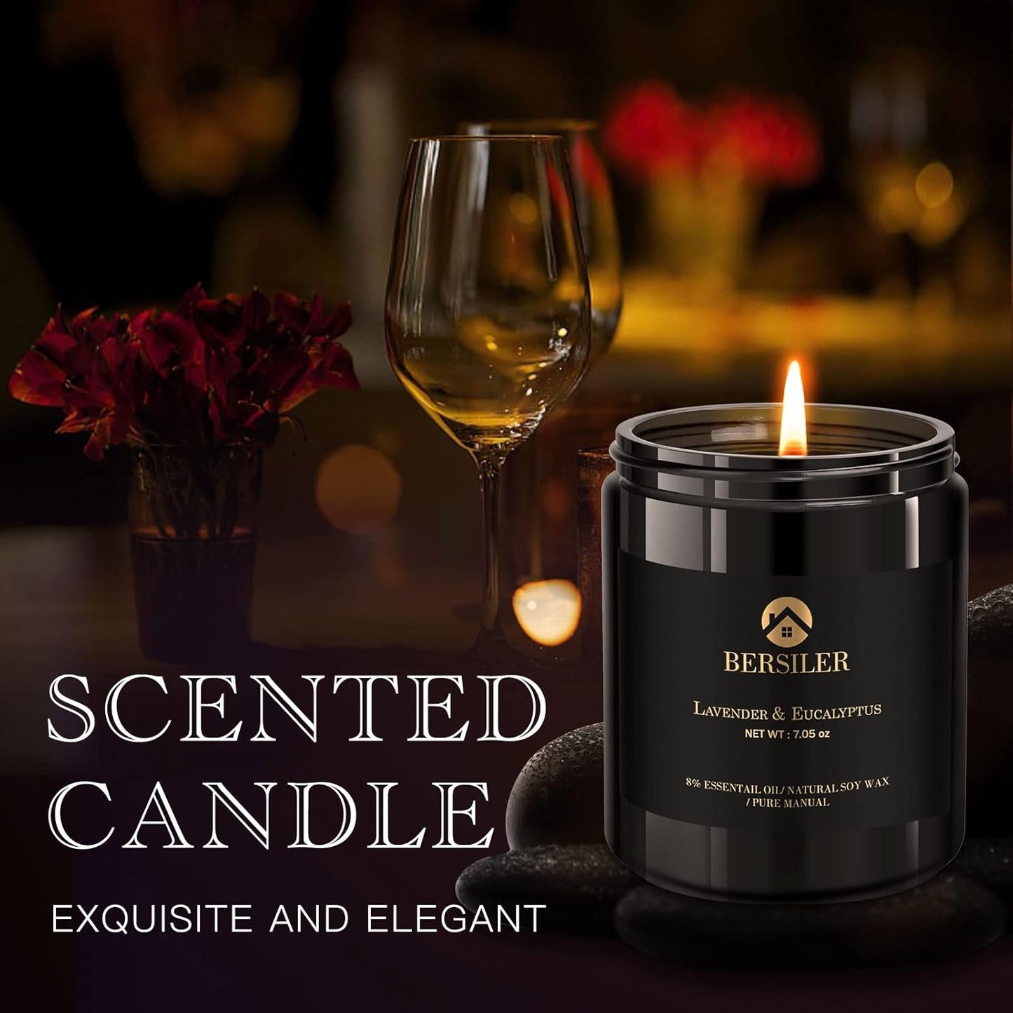 Scented Candles for Men, Lavender Eucalyptus Candles, Scented Candles for Home, Masculine Black Candles Gift for Men, Stress Relief Gift for Men Birthday Christmas