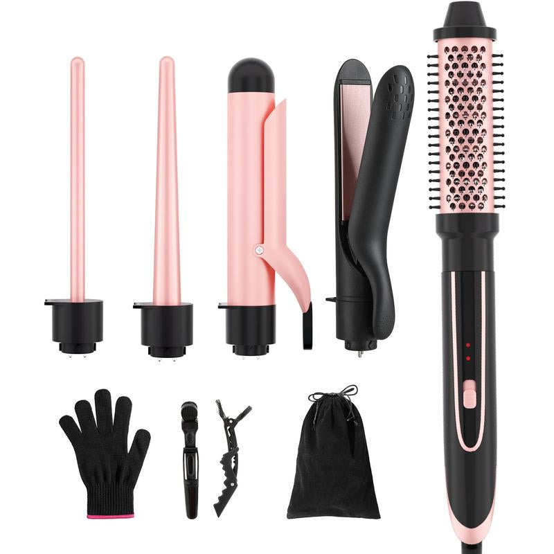 Heikki Vision Hair Curler Iron Set, Interchangeable Ceramic Curling Wand & Curler Brush & Insulated Gloves & Hair Clip, Curling Irons, Instant Heating Hair Styling Tool for Home Salon, Valentine'S Day Gift