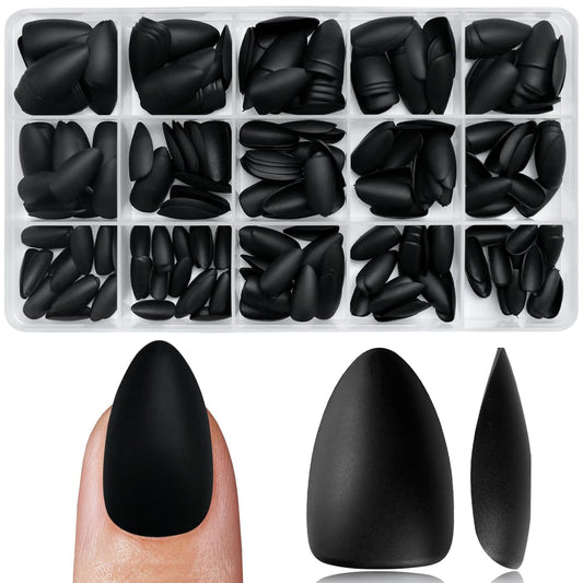 360Pc Almond Press on Nails Short Fake Nails with Glue Tabs, Short Press on Nails Almond Glue on Nails Black Acrylic Nails Press Ons False Nails Women Girls XS Stiletto Artificial Nails