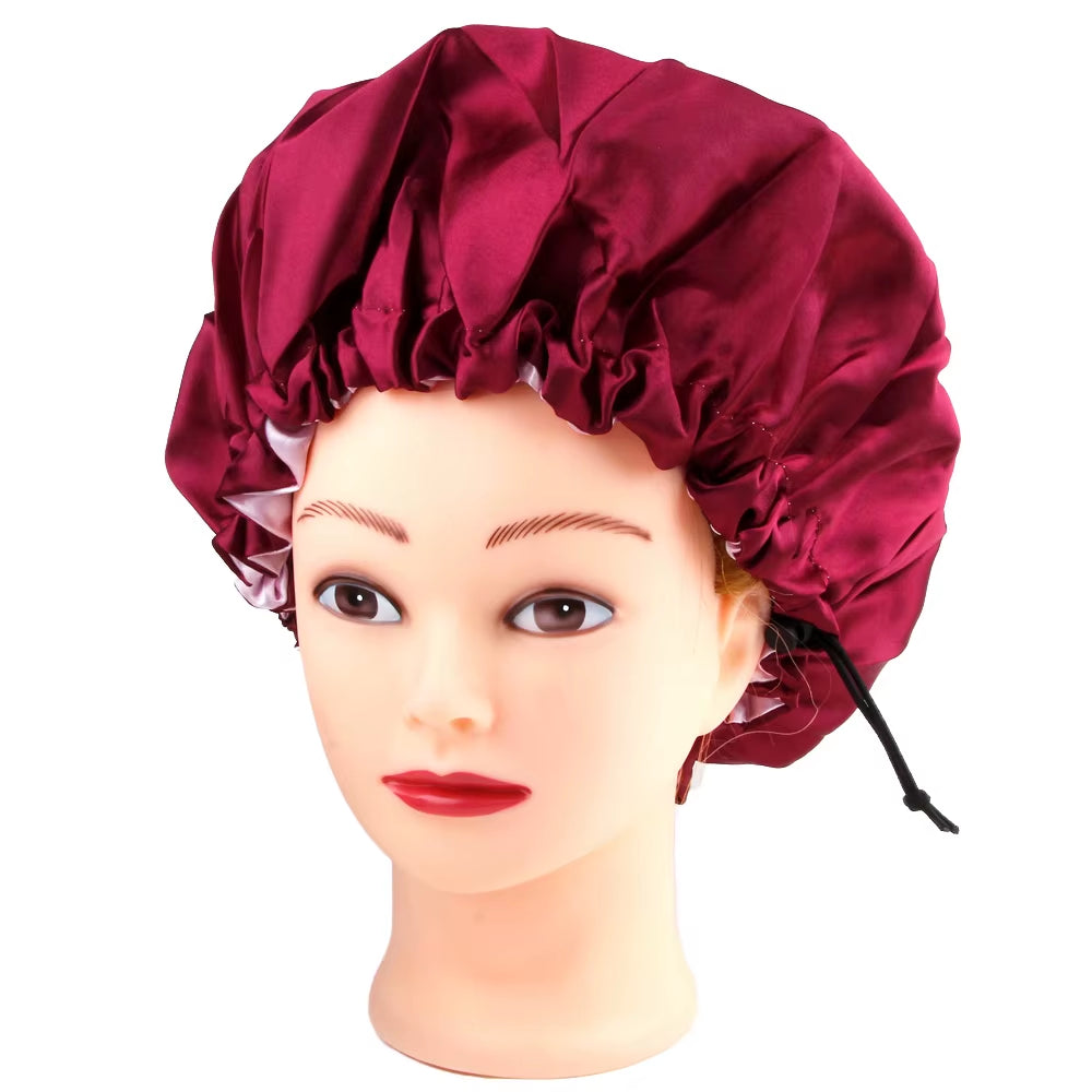 Sleeping Satin Hair Cap Curls Reversible Night Hat Double Layer Silky Bonnet Adjusting Button Bonet Women Hair Heating Cap Tool
