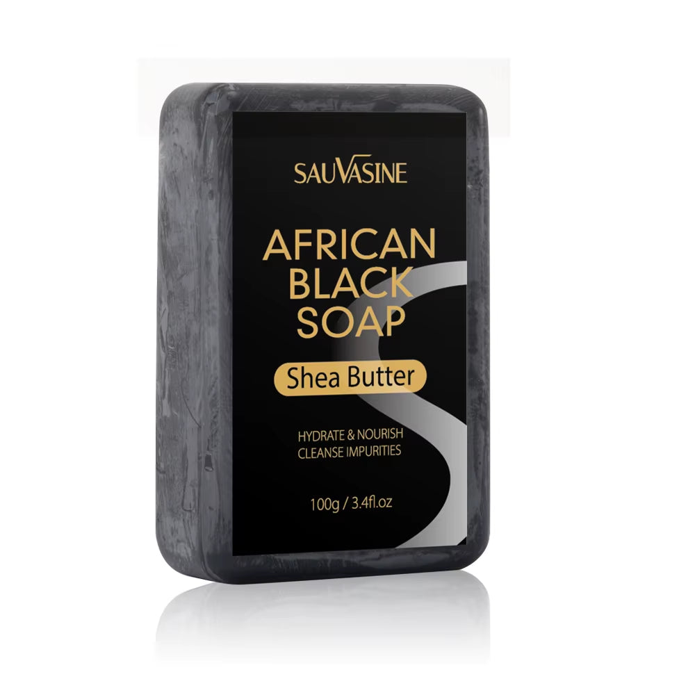 100G AFRICAN BLACK SOAP Shea Butter Bar Moisturizing Acne Treatment Cleanser for Clear Skin Care Deep Cleaning Glowing