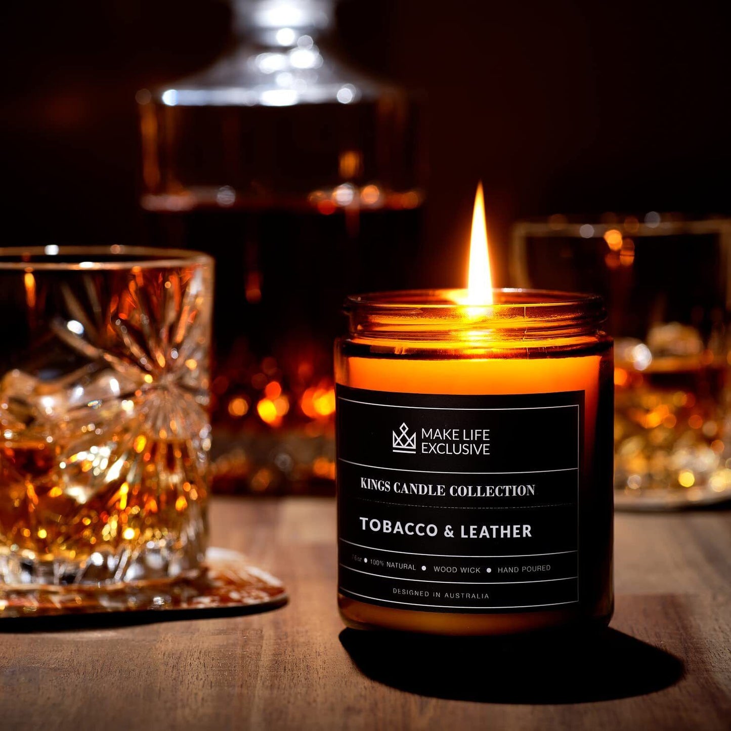 Scented Candles for Men | Tobacco & Leather Scented | Wood Wick, Long Lasting, M