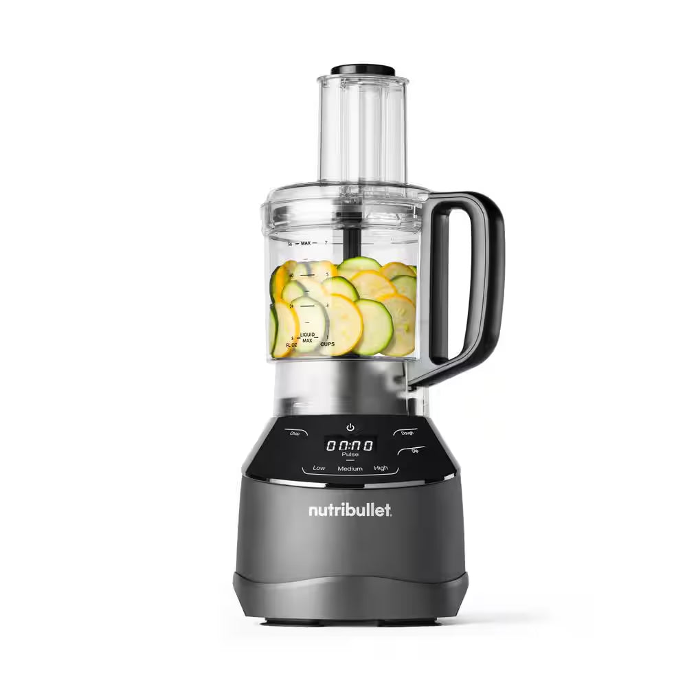 64 Oz Triple Prep System 3 Speed Multifaceted Blender 7 Cup Food Processor Attachment in Gray