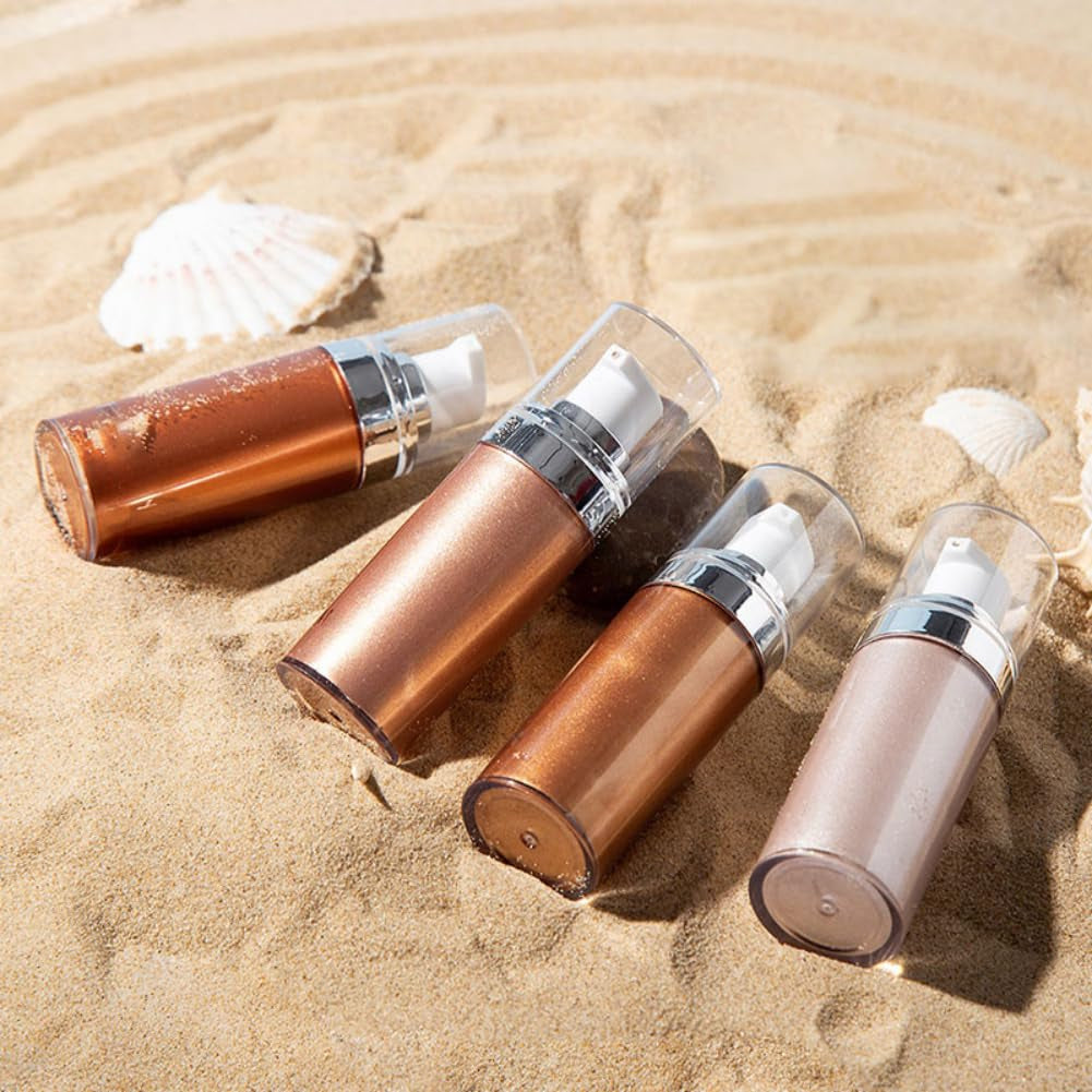 Body Shimmer Oil, Liquid Body Illuminator Drops Face Body Shimmer Oil Long Lasting Smooth Liquid Highlighter Stick Shimmer Highlighter Liquid Bronzer for Face Body Glitter(#03)