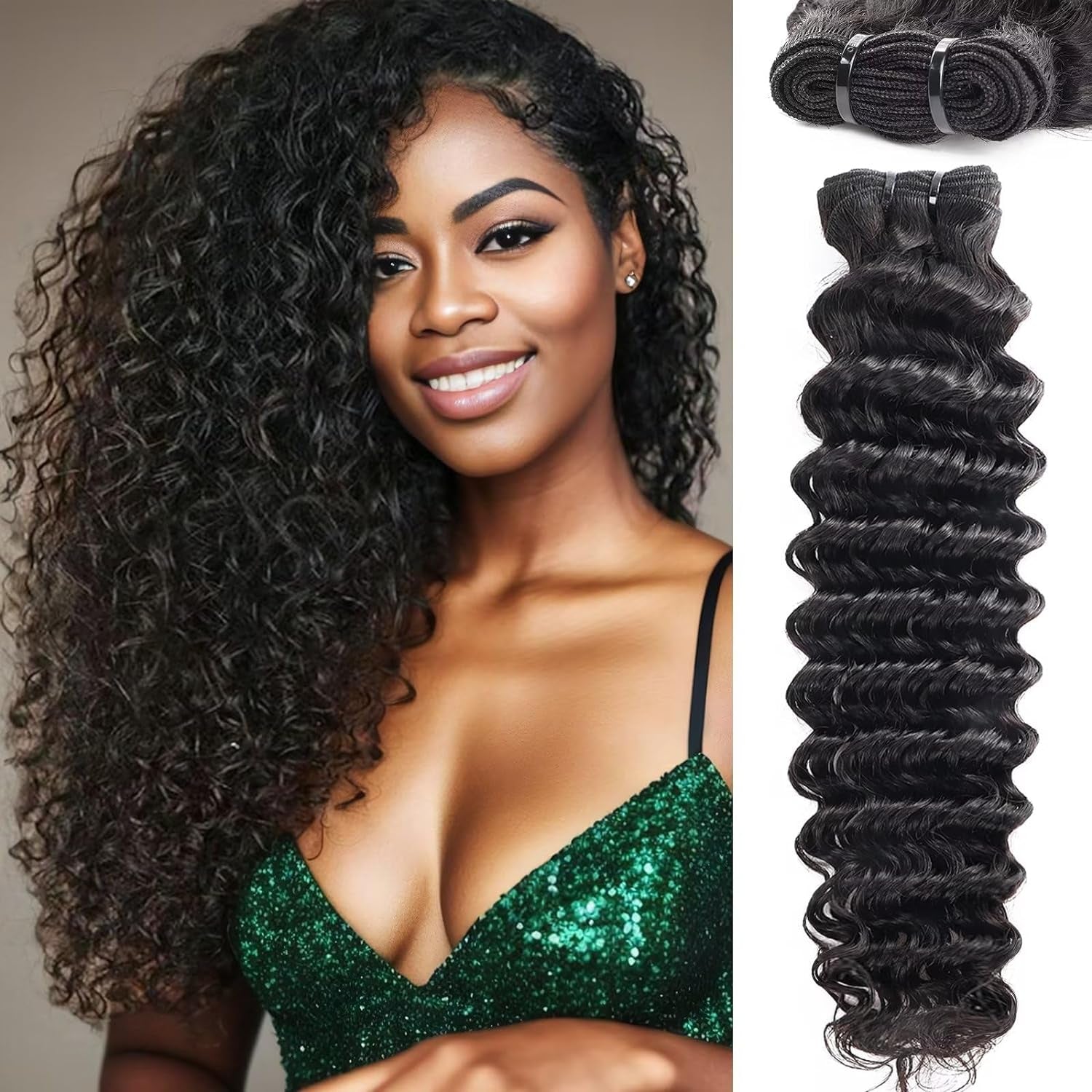 Deep Wave Bundles Human Hair 22 Inch 1 Bundle Water Wave Bundles 100% Unprocessed 12A Brazilian Virgin Human Hair Wet and Wavy Bundles Double Weft Deep Weave Curly Bundles Human Hair