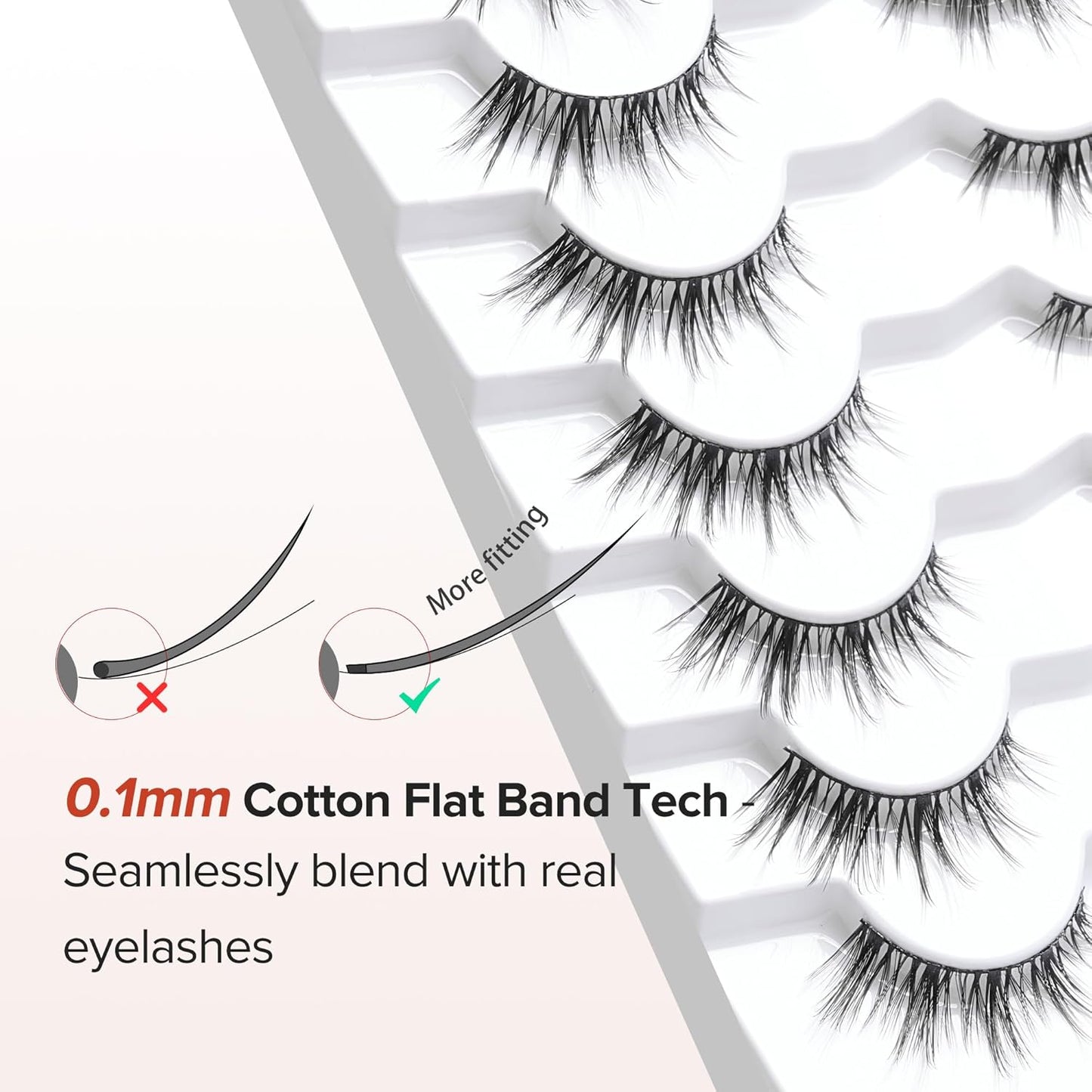 Manga Lashes - Wispy Anime Eyelashes, Natural Look, 3D Volume, 14Mm, Thin Band, C Curl, 7 Pair Pack