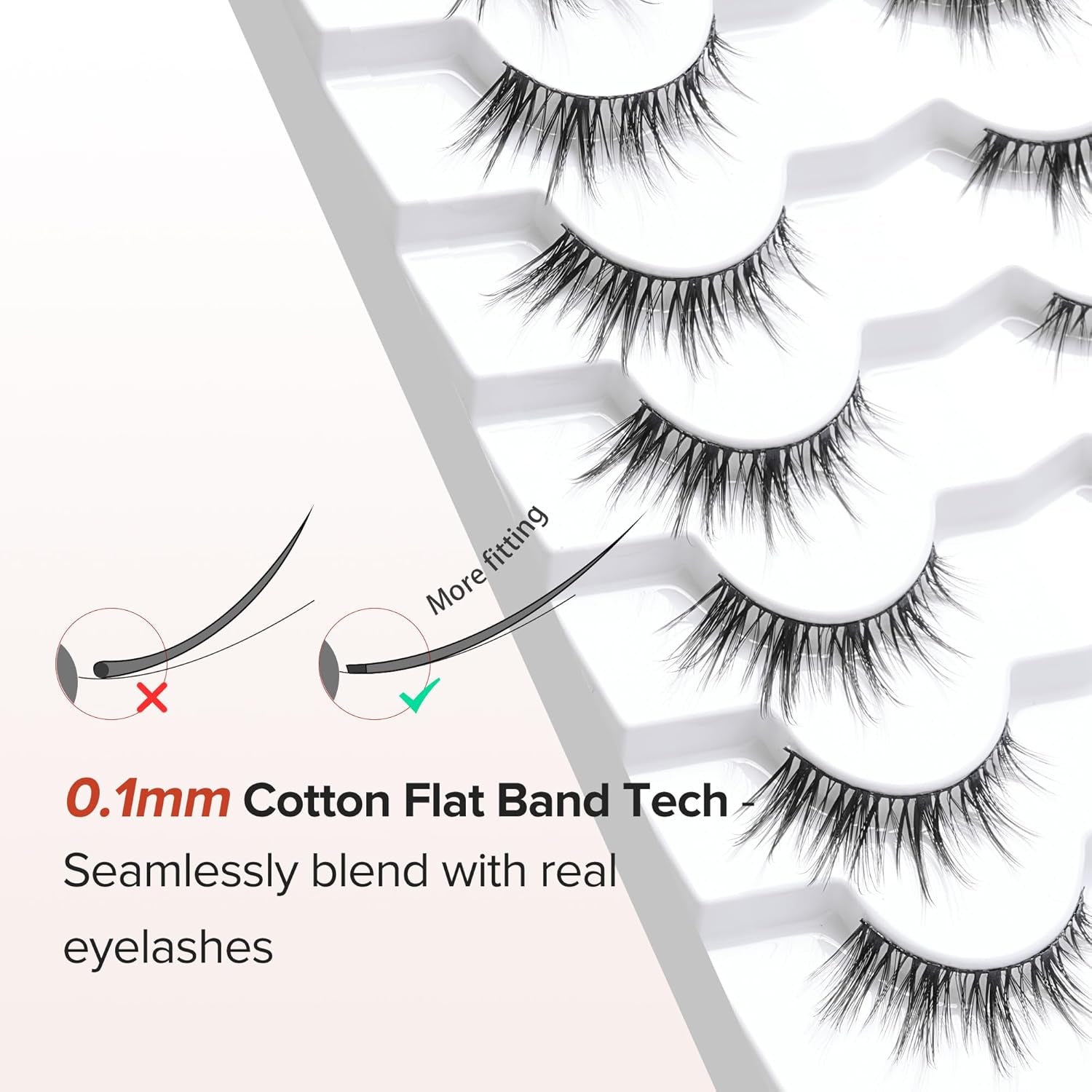 Manga Lashes - Wispy Anime Eyelashes, Natural Look, 3D Volume, 14Mm, Thin Band, C Curl, 7 Pair Pack