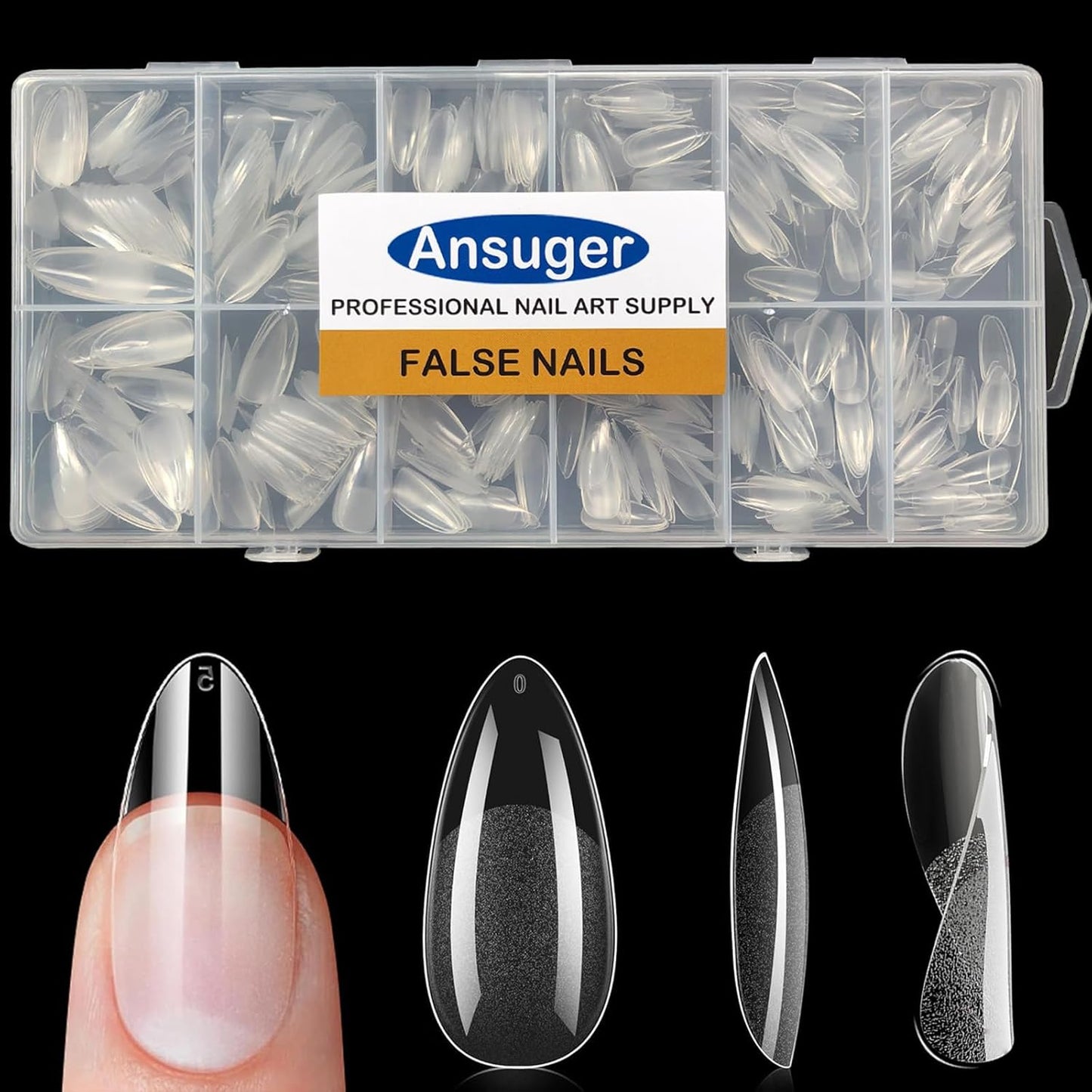 Nail Tips Almond Shape 600Pcs with 12 Sizes Almond Nail Tips Gel X Nail Tips Acrylic Full Cover Nail Tips Art DIY Salon