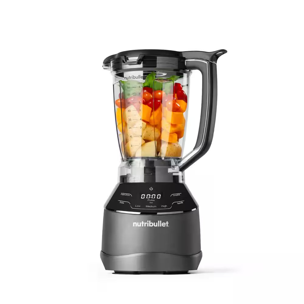 64 Oz Triple Prep System 3 Speed Multifaceted Blender 7 Cup Food Processor Attachment in Gray