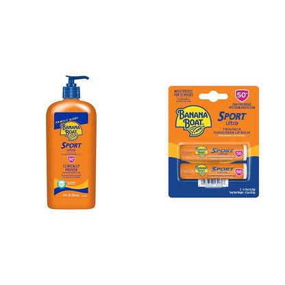 Sport Ultra SPF 50 Sunscreen Lotion, 12Oz | Oxybenzone Free Sunscreen & Sport Ultra SPF 50 Lip Sunscreen 2 Pack | SPF Lip Balm Pack, SPF 50