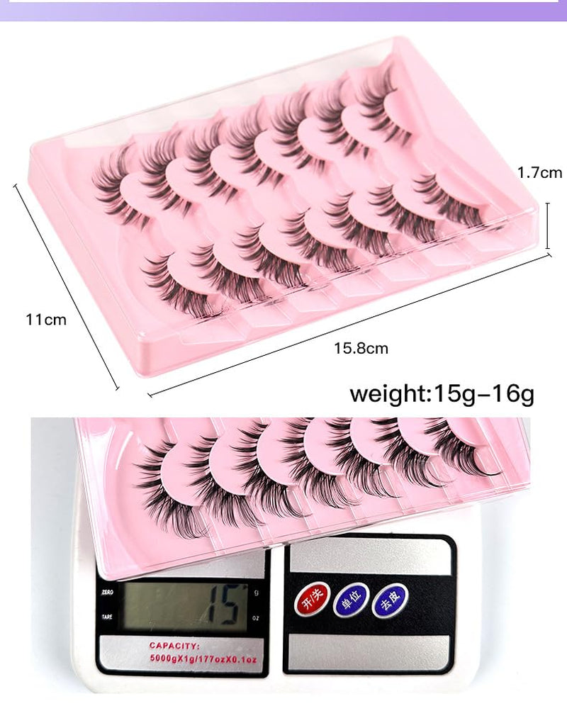 Eyelashes Mink Lashes Natural Look Wispy Cat Eye Lashes Fluffy Pack Handmade 3D Strip Short Volume Fake Eyelashes 7 Pairs Fox Eye (01)