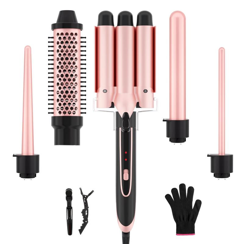 Heikki Vision Hair Curler Iron Set, Interchangeable Ceramic Curling Wand & Curler Brush & Insulated Gloves & Hair Clip, Curling Irons, Instant Heating Hair Styling Tool for Home Salon, Valentine'S Day Gift