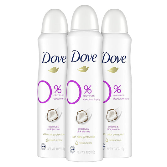 0 Percent Deodorant Spray for 48 Hour Protection Coconut and Pink Jasmine Aluminum Free Deodorant 4 Oz 3 Count, White, 4 Ounce (Pack of 3)