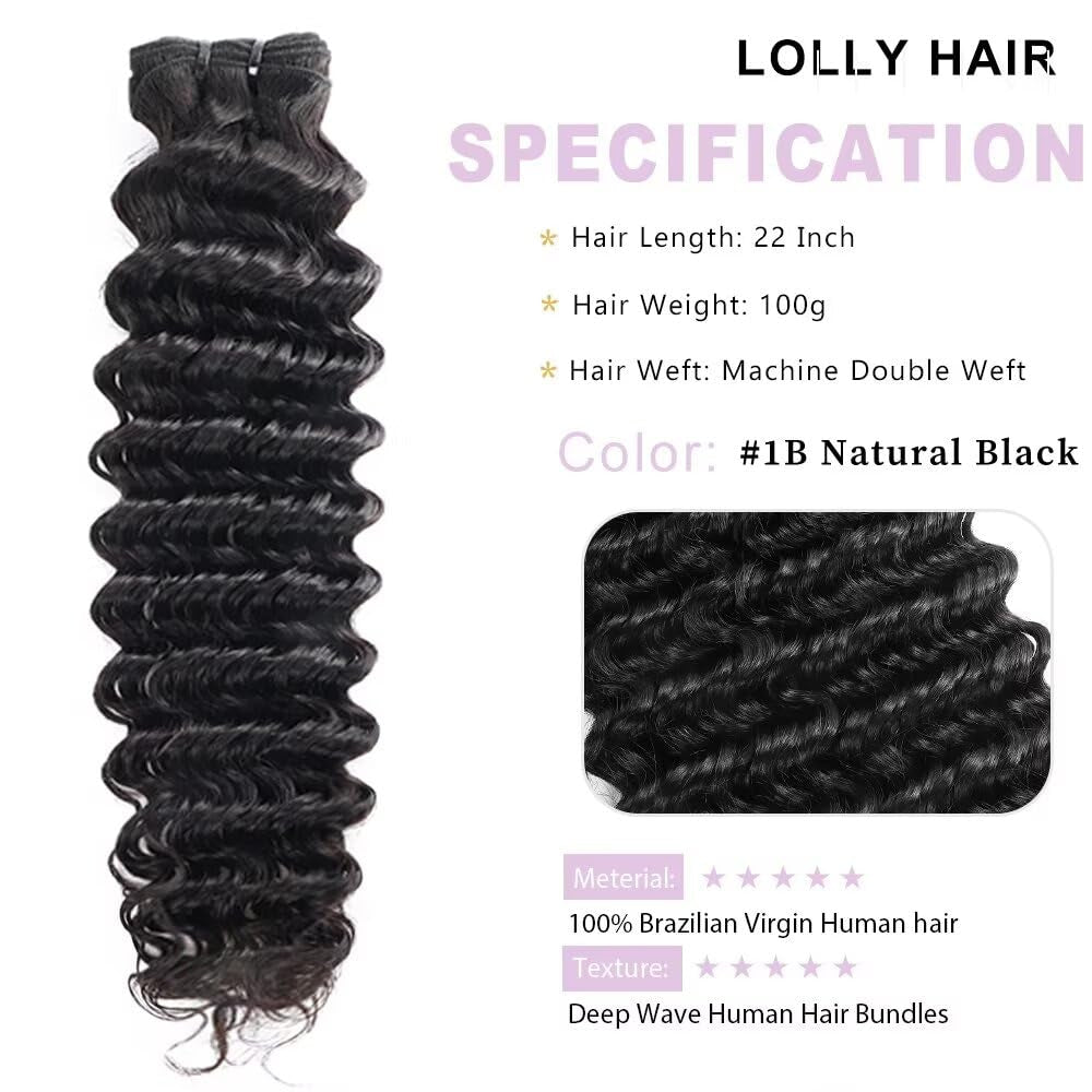 Deep Wave Bundles Human Hair 22 Inch 1 Bundle Water Wave Bundles 100% Unprocessed 12A Brazilian Virgin Human Hair Wet and Wavy Bundles Double Weft Deep Weave Curly Bundles Human Hair