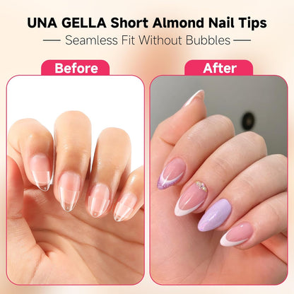Short Almond Gel X Nail Tips Half Cover 504PCS Extra Short Fake Nail Tips Almond Shape 12Sizes Pre Etched Salon Quality Soft Acrylic Press on Nails for Home Nails Extension