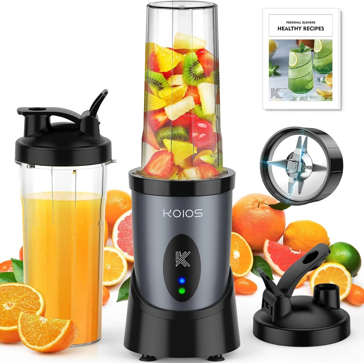 Personal Blender with 2 X 22Oz Travel Bottle and Lid, Portable Smoothie Blender and Coffee Grinder in One, 900W Small Blender Mixer with 6-Leaf Blade for Shakes and Smoothies, BPA Free(Black)