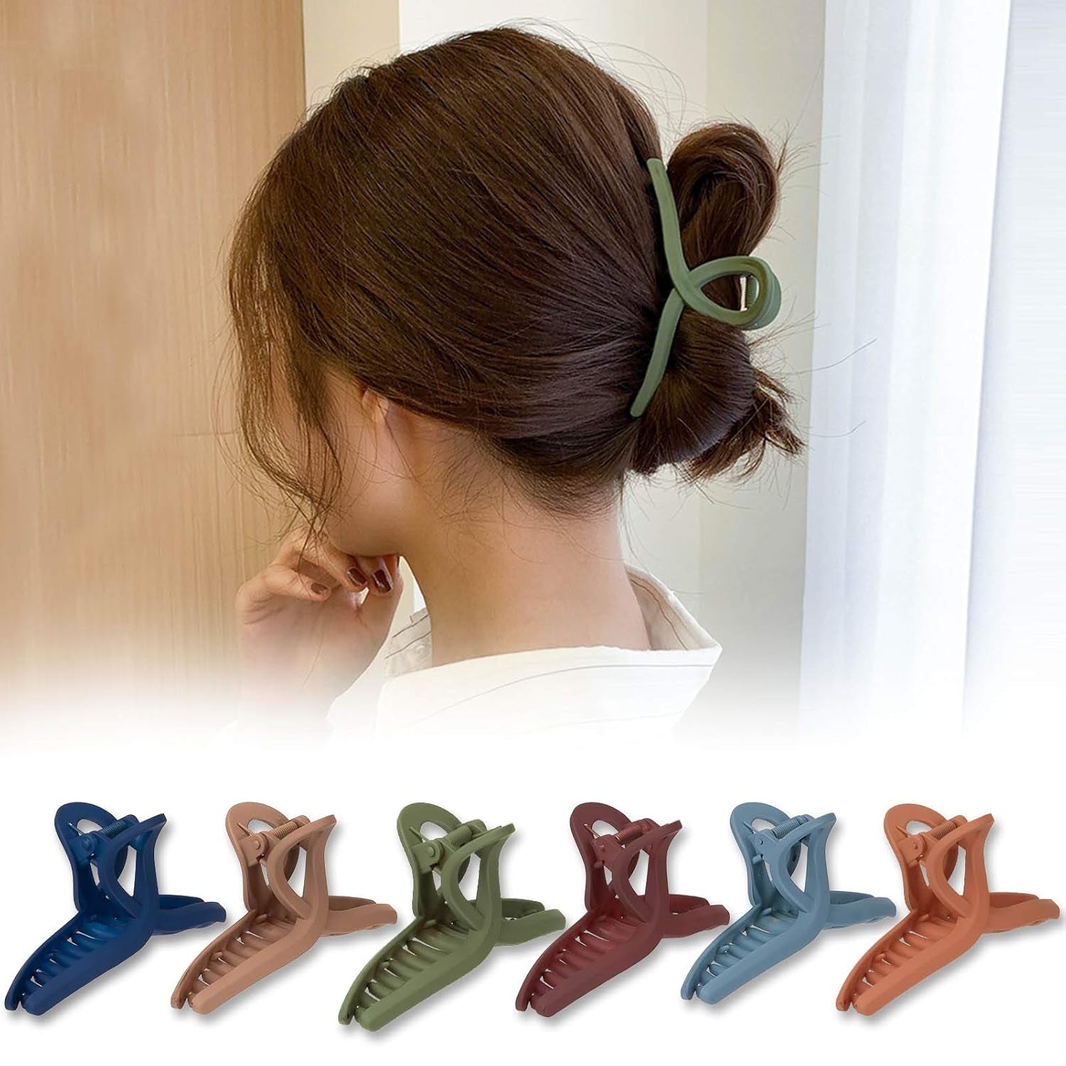 Hair Claw Clip 6 Color Hair Jaw Clamp Clips 4.3 Inch Nonslip Hair Claw Strong Hold Matte Butterfly Clip Clamp Hair Styling Accessories for Women Girls Thin Thick Fine Hair