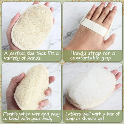 4 Pack Loofah Back Scrubber Natural Sponge Skin Exfoliating Pad Shower Face Body Deep Clean, Body Scrub Loofah Sponge Shower Bath Loofah Glove Lufas Pads Luffa Washcloth