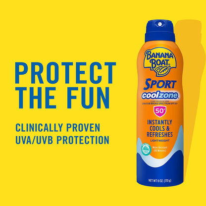 Sport Cool Zone SPF 50 Sunscreen Spray, 6Oz | Sport Sunscreen Spray SPF 50, Clear Sunscreen Spray,  Sunscreen Spray SPF 50, Oxybenzone Free Sunscreen, 6Oz