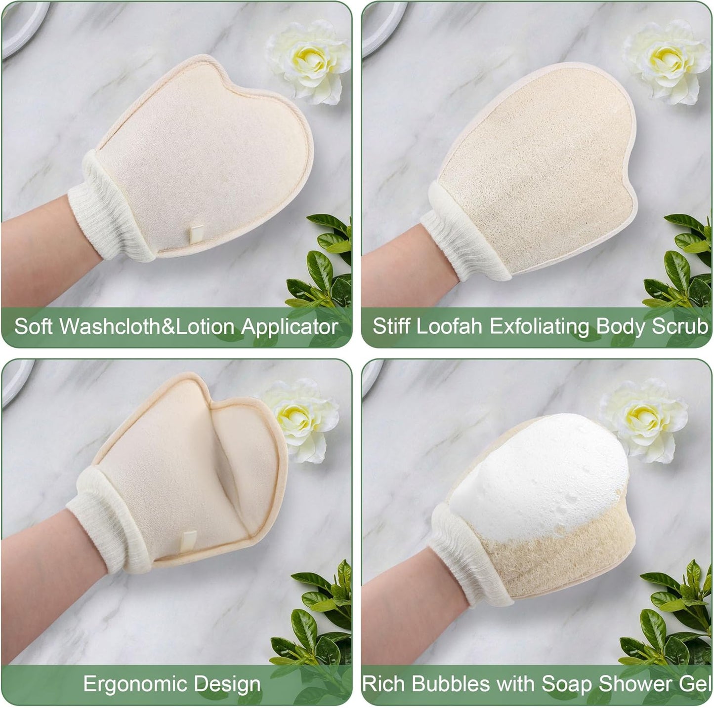 Natural Loofah Exfoliating Body Scrubber, Bath Loofa Scrub Exfoliator Mitten Glove Shower Luffa Sponge Pad for Men Women Elderly (1 Pcs, Double-Sided)