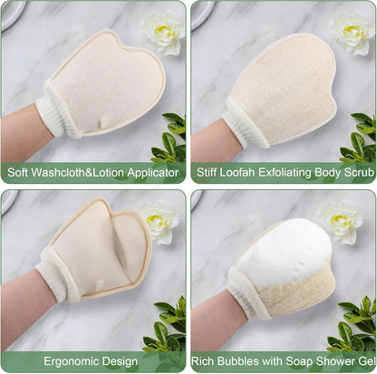 Natural Loofah Exfoliating Body Scrubber, Bath Loofa Scrub Exfoliator Mitten Glove Shower Luffa Sponge Pad for Men Women Elderly (1 Pcs, Double-Sided)