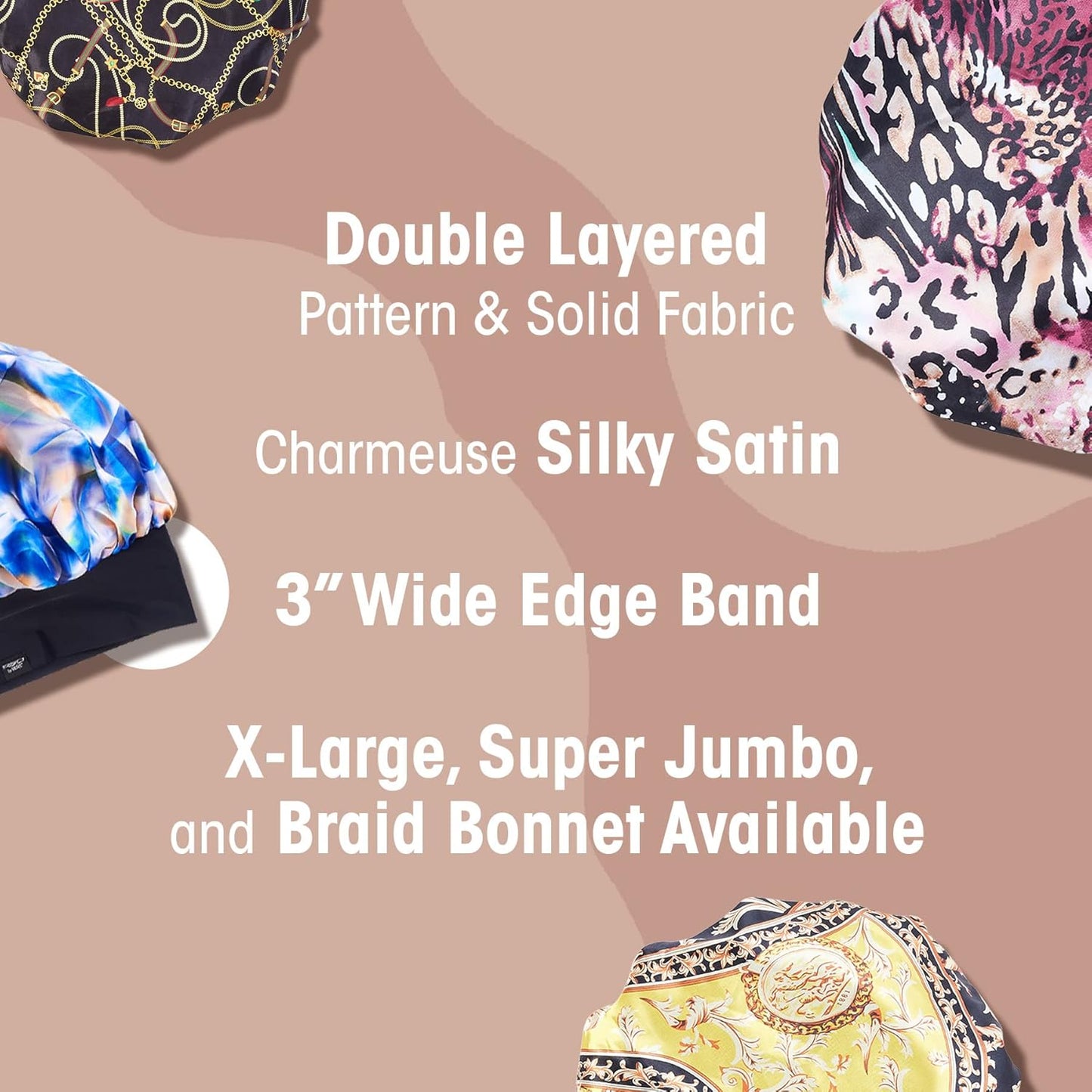 Wide Edge Bonnet Reversible Silky Bonnet Sleep Cap Royallux X Keyshia Cole Frizz Free Bonnet X-Large (Luxury)