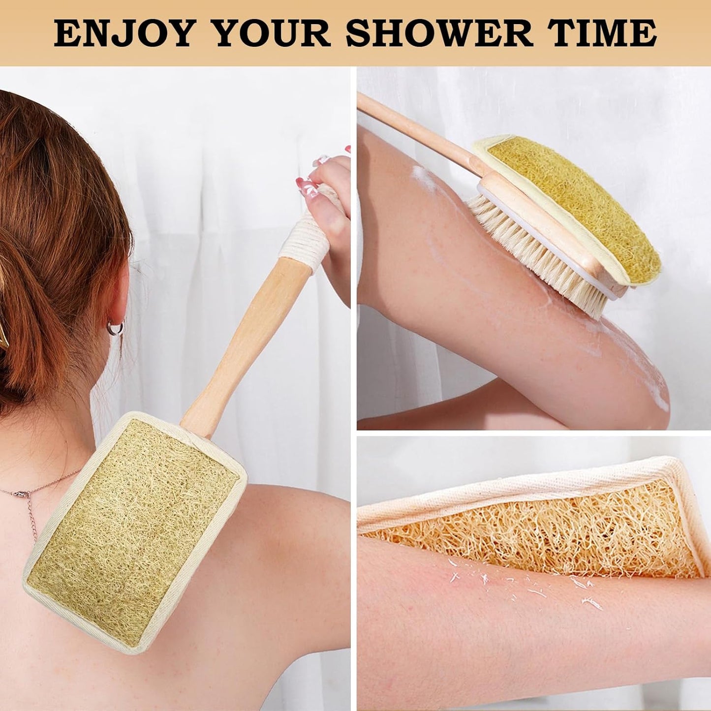 Loofah on a Stick, Back Scrubber for Shower，Long Handle Dual-Sided Body Brush, Exfoliator for Bath or Dry Brush，Deep Cleansing of Skin.