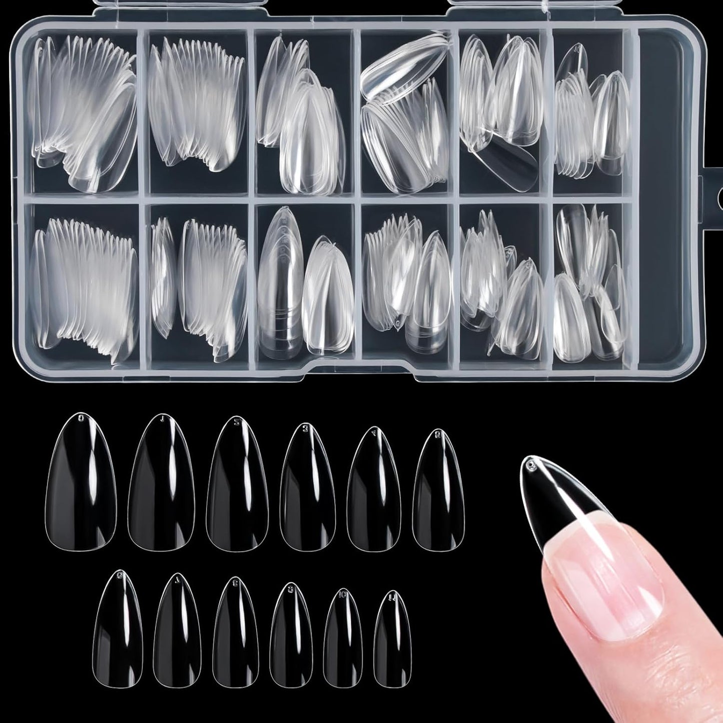 Clear Soft Gel Almond Nail Tips - 240 Pcs, 12 Sizes, Full Cover, Press On, DIY Nail Salon