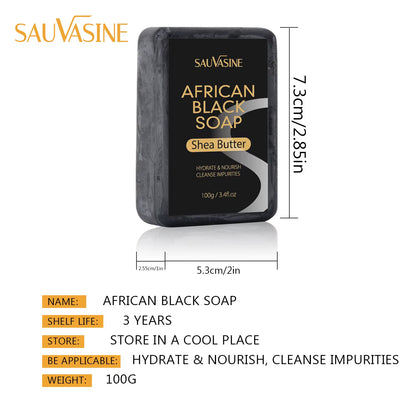 100G AFRICAN BLACK SOAP Shea Butter Bar Moisturizing Acne Treatment Cleanser for Clear Skin Care Deep Cleaning Glowing