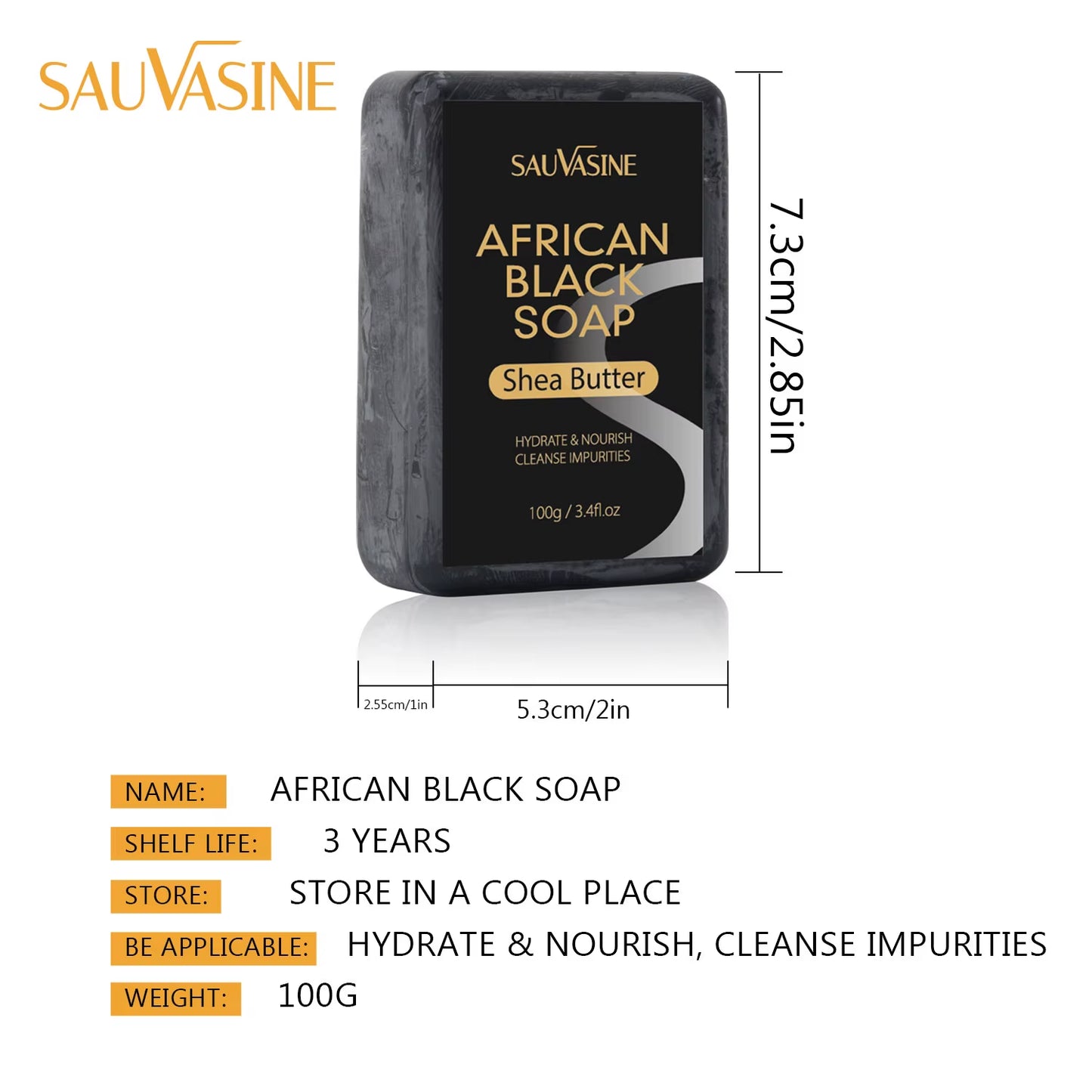 100G AFRICAN BLACK SOAP Shea Butter Bar Moisturizing Acne Treatment Cleanser for Clear Skin Care Deep Cleaning Glowing