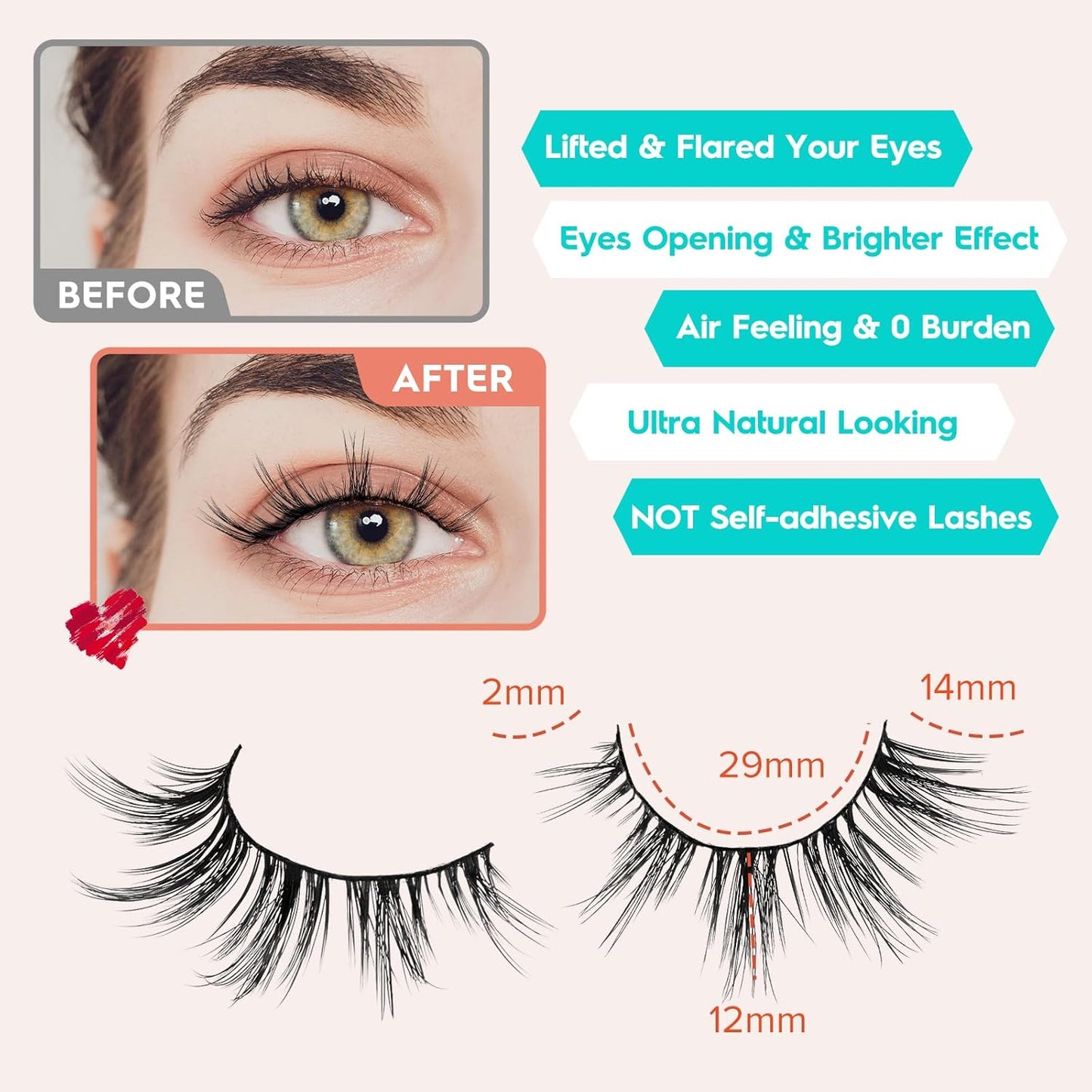 Manga Lashes - Wispy Anime Eyelashes, Natural Look, 3D Volume, 14Mm, Thin Band, C Curl, 7 Pair Pack