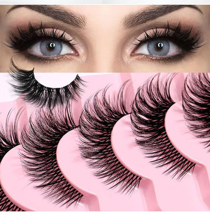 Eyelashes Mink Lashes Natural Look Wispy Cat Eye Lashes Fluffy Pack Handmade 3D Strip Short Volume Fake Eyelashes 7 Pairs Fox Eye (01)