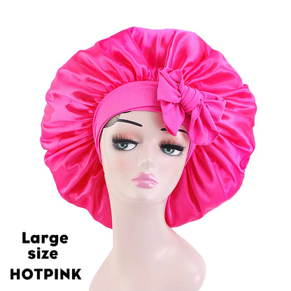 New Large Satin Bonnet Silk Night Sleeping Cap Long Satin Bonnet with Head Tie Band Bonet Edge Wrap for Women Curly Braid Hair