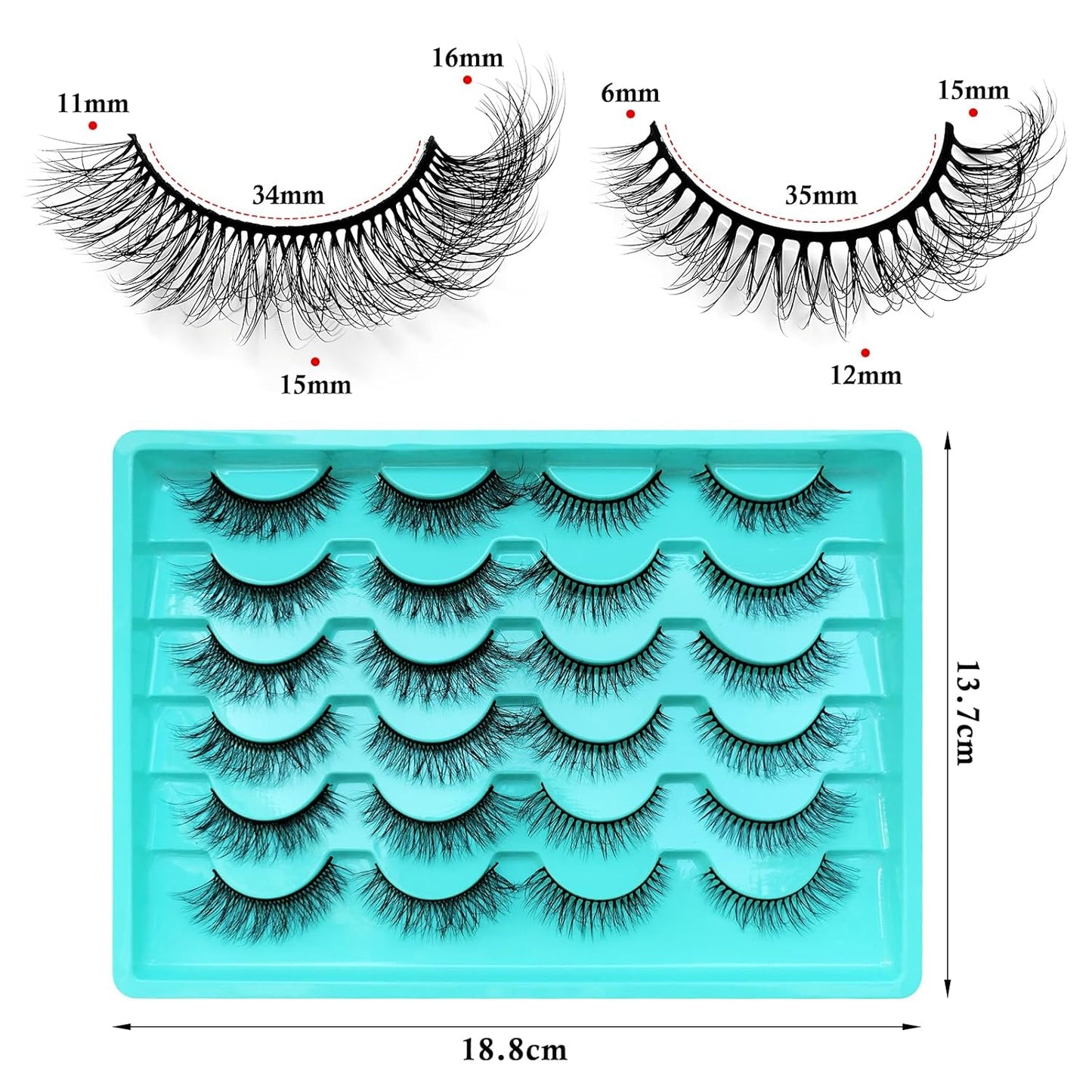 12 Pairs Faux Mink Lashes Wispy Lashes 6D Curly False Eyelashes Flully Eye Lash Extesnion Cat Eye Fake Lashes 2 Style Pack Natural Look Fake Eyelash with Tweezers for Women Girls