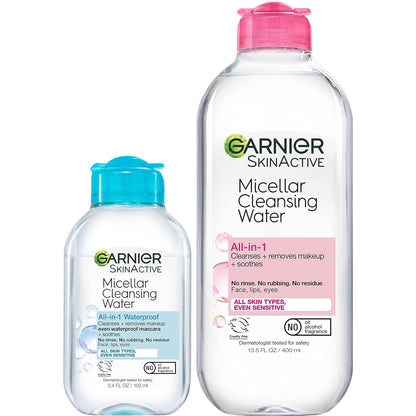 Micellar Cleansing Water, for All Skin Types, 13.5 Fl Oz + Micellar Cleansing Water, for Waterproof Makeup, 3.4 Fl Oz