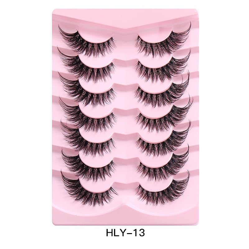 Eyelashes Mink Lashes Natural Look Wispy Cat Eye Lashes Fluffy Pack Handmade 3D Strip Short Volume Fake Eyelashes 7 Pairs Fox Eye (01)