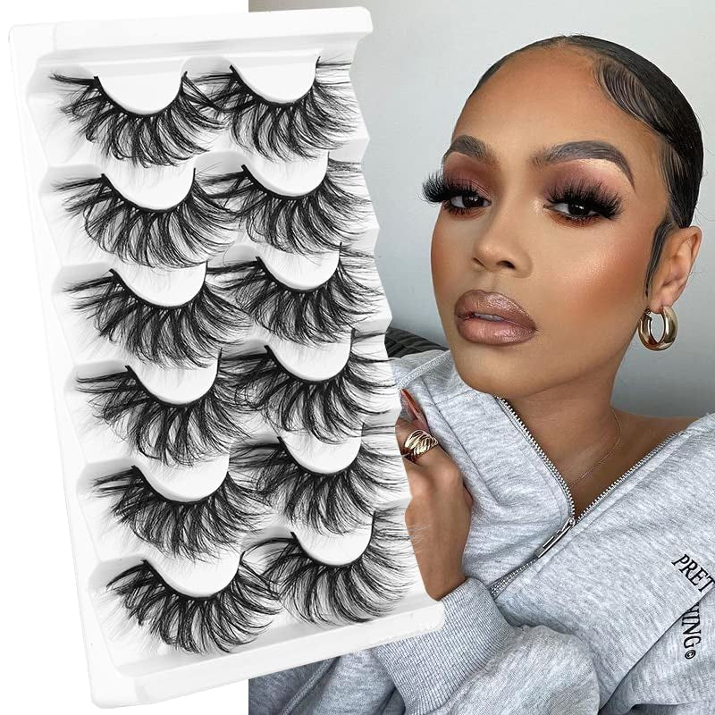 Mink Lashes Wispy False Eyelashes Cat Eye Lashes Natural Look Fluffy 8D Volume Strip Fake Eyelashes 6 Pairs Pack, Long-Lasting, Ultra-Light, CC Curl Lash Extension Effect (CD22)