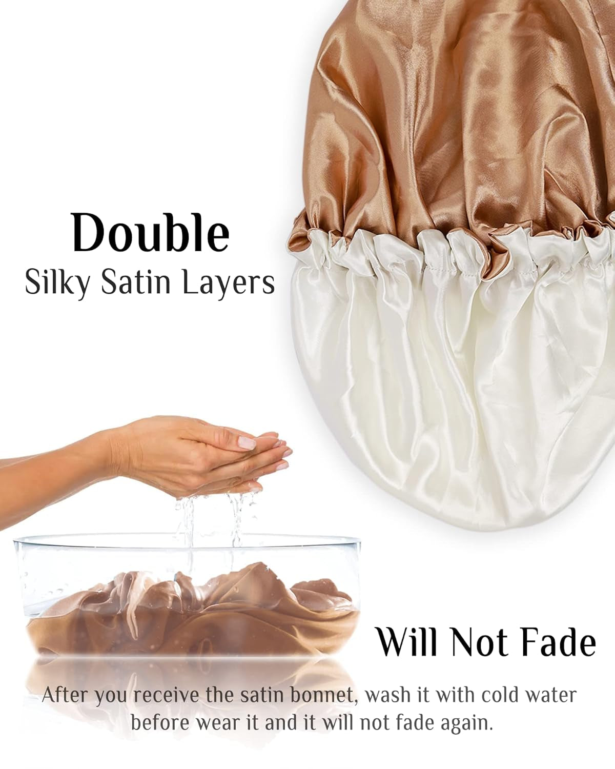 Silk Bonnet, Satin Bonnet Reversible Double Silky Satin Layers Sleep Bonnet, Adjustable Satin Sleep Cap, Two Color in One, Reversible (Gold)