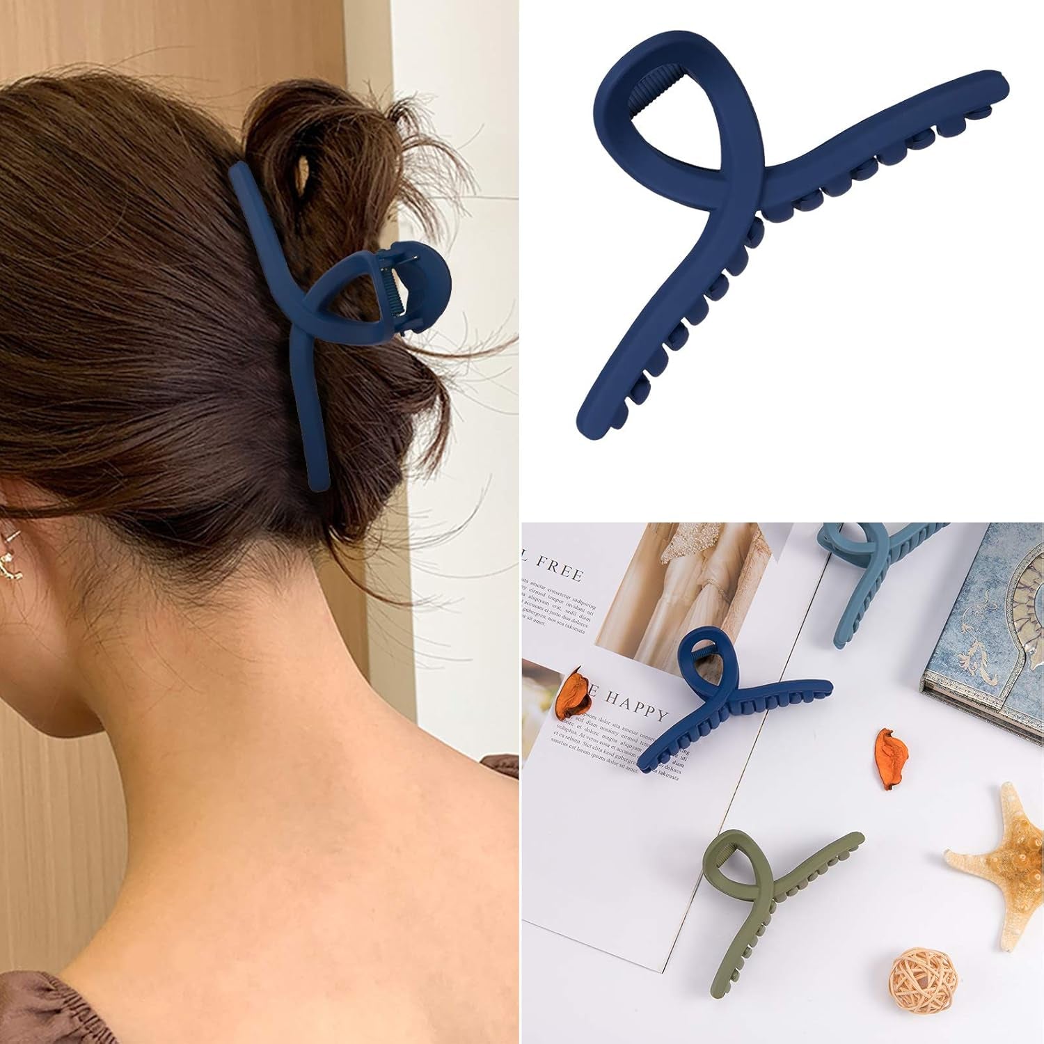 Hair Claw Clip 6 Color Hair Jaw Clamp Clips 4.3 Inch Nonslip Hair Claw Strong Hold Matte Butterfly Clip Clamp Hair Styling Accessories for Women Girls Thin Thick Fine Hair