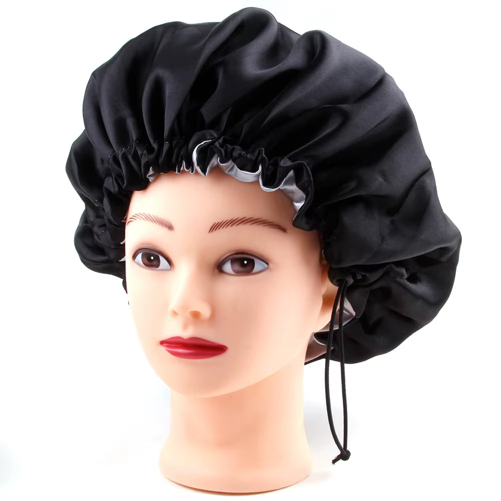 Sleeping Satin Hair Cap Curls Reversible Night Hat Double Layer Silky Bonnet Adjusting Button Bonet Women Hair Heating Cap Tool
